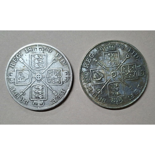 232 - Queen Victoria jubilee head 1890 double florin together with a Replica Veil head example (2)