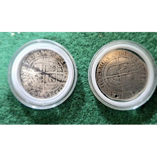 234 - Two, Queen Elizabeth I 157? silver shillings both in plastic casings, a/f (2)