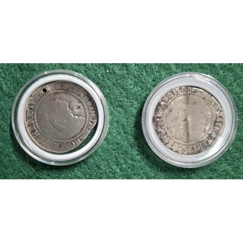 234 - Two, Queen Elizabeth I 157? silver shillings both in plastic casings, a/f (2)