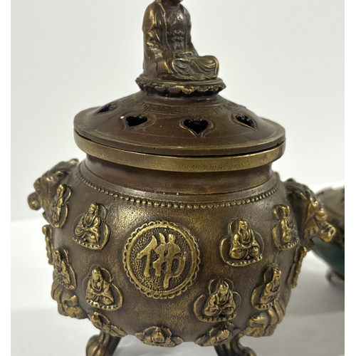 254 - Two Chinese incense burners with markings to the base