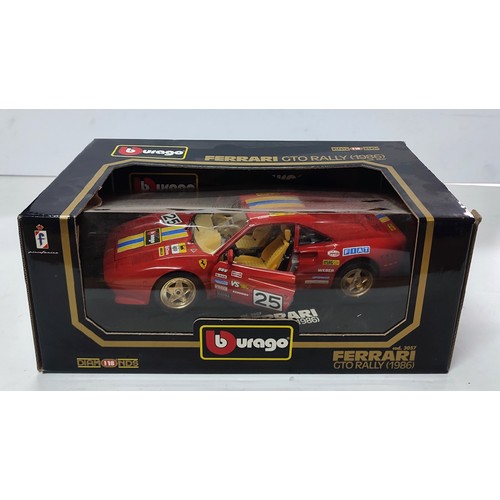 273 - Burago Ferrari GTO rally C. 1986 metal 1/18 scale boxed model car