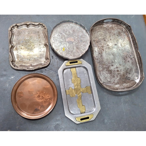 279 - Collection of early 20th century silver plated and other serving trays (5)