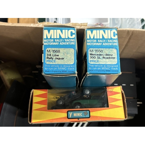 288 - Collection of car tracking with 3 boxed Minic (Tri-ang) Including Rally Jaguar and Mercedes benz 300... 