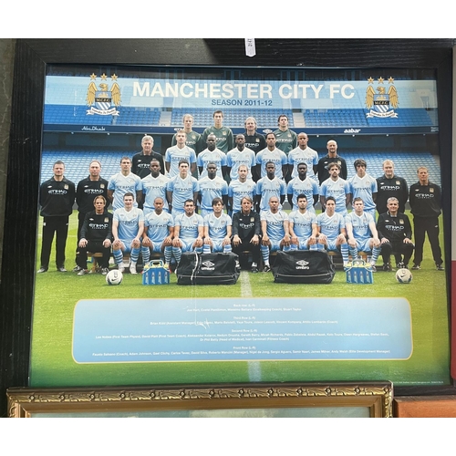 135 - Collection of different prints and artwork including a Manchester city club photo