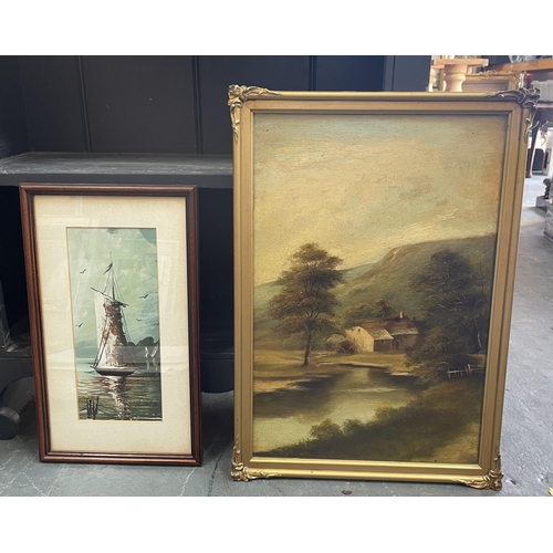 138 - Late 19thC English school oil painting of a country landscape in original gilt frame together with a... 