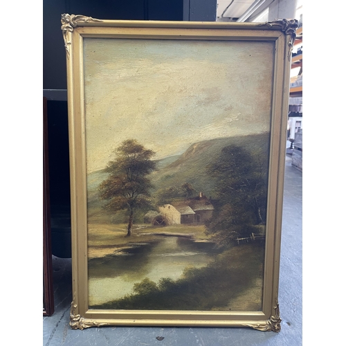 138 - Late 19thC English school oil painting of a country landscape in original gilt frame together with a... 