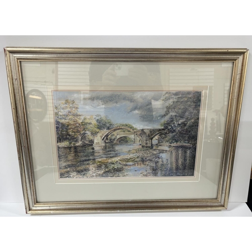 240 - Pastel picture of Header Bridge by M J Howler (19)89, fine quality framed and glazed