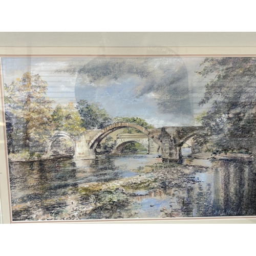 240 - Pastel picture of Header Bridge by M J Howler (19)89, fine quality framed and glazed