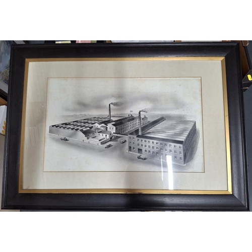 249 - Fine quality large, mid 20thC en grisaille watercolour of Hargreaves mill in fine quality wide wood ... 