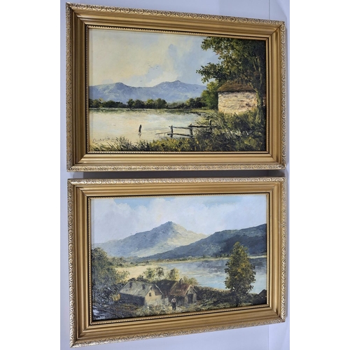 300 - Two small late 20thC oils depicting Scottish Loch scenes signed Chamberlain, both in matching frames