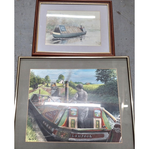 309 - Alan Firth 1980 oil on board canal scene together with a smaller similar scene (2), both framed