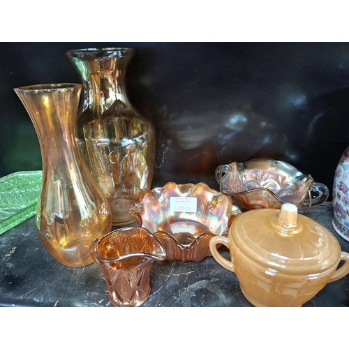 12 - Quantity of orange Carnival glass etc