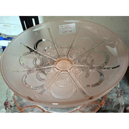 14 - Three large pieces of pink cut glass (3)