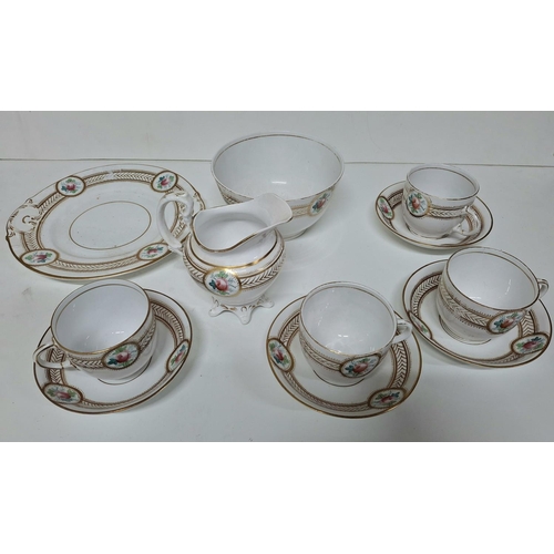 16 - Fine quality, hand-painted Victorian unmarked porcelain tea service to include 4 tea cups and saucer... 