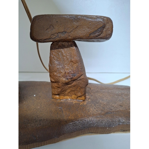 44 - Unusual 1970s unsigned Brutalist ceramic table-lamp in the form of pre-historic stone formations