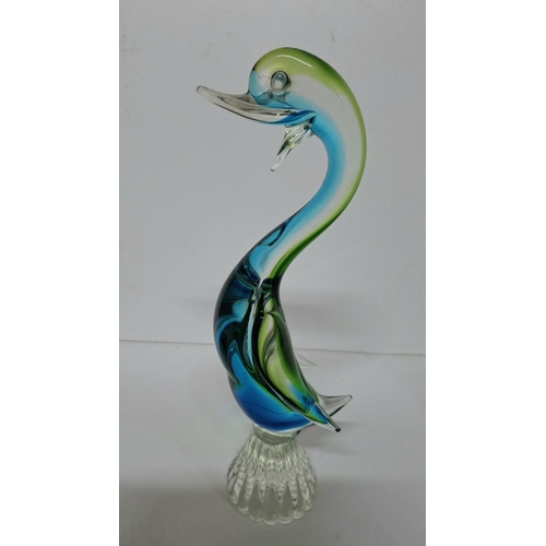 7 - Fine quality, tall Murano glass Duck together with 2 Swedish glass bud vases and a coloured glass as... 