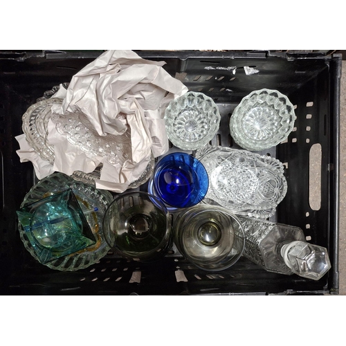 56 - Two boxes of assorted cut glassware including decanters