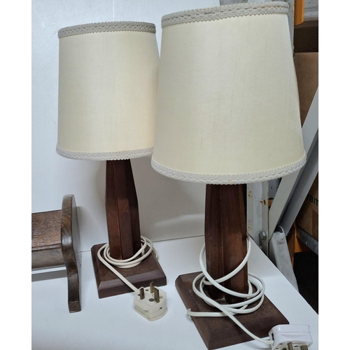 66 - Pair of wooden lamps and a wooden bookrest