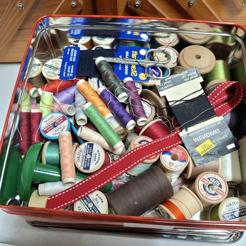 68 - Cantilever sewing box and contents together with a tin of sewing equipment (Qty)