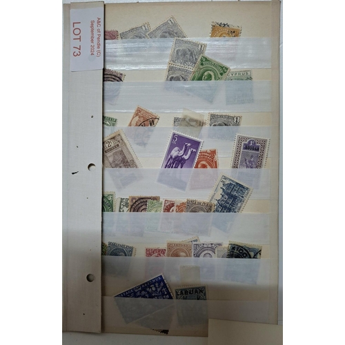 73 - Quantity of stamps on old album sheets, mainly French colonies, early mid 20thC, some 19thC, used an... 