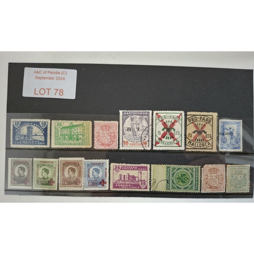 78 - Dealer sheet of mainly early European unused stamps, Greece, Mallorca, Romania etc together with lat... 