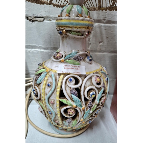 100 - Vintage Deruta of Italy ornate ceramic table lamp with original shade