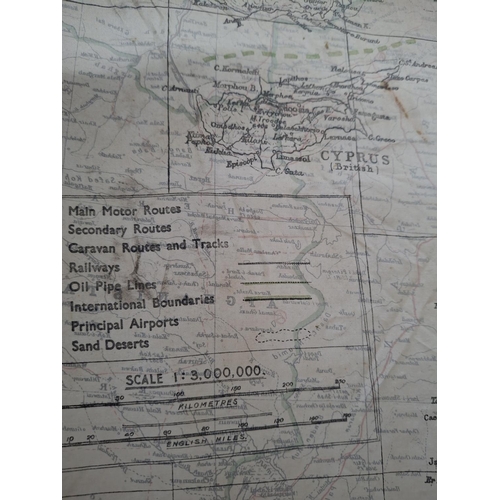 81 - Double sided middle eastern map on linen, now on a hanger, possibly WWII pilots emergency map (if sh... 