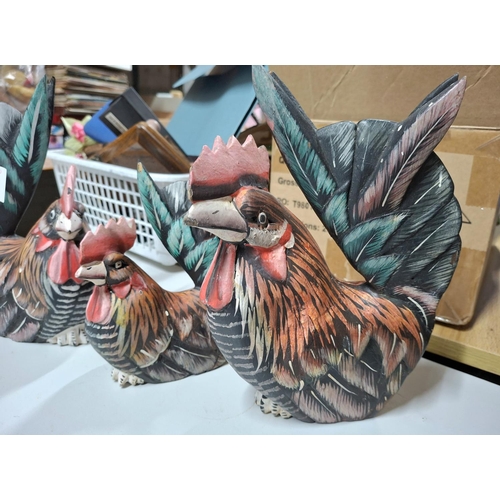 88 - Three hand-painted wooden hens (3)