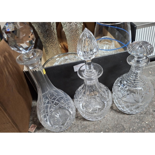 121 - Box containing 3 good quality cut-glass decanters together with other glassware (Qty).