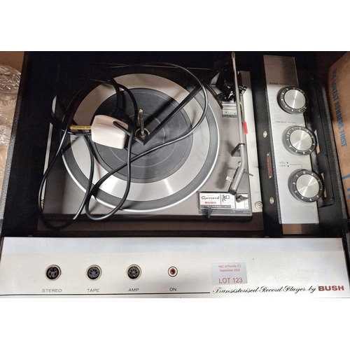 123 - Vintage lidded Bush record player together with an unopened Boots Audio record care set (2)