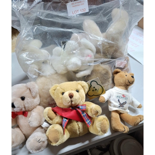 132 - Bag of small vintage teddys, some caravan club with tags still attached (Qty)