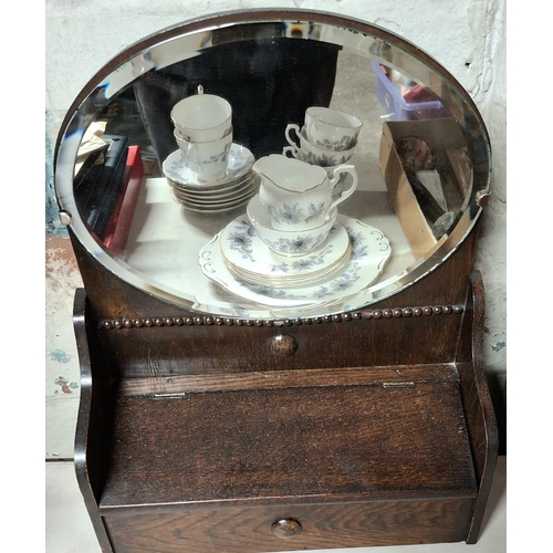 169 - Edwardian ladies bedroom tidy with small oval mirror