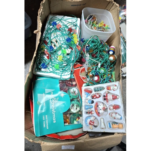 200 - Large box full of various Christmas lights, baubles and other decorations etc (Qty)