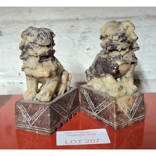 207 - Pair of Chinese carved soapstone temple dogs (2)