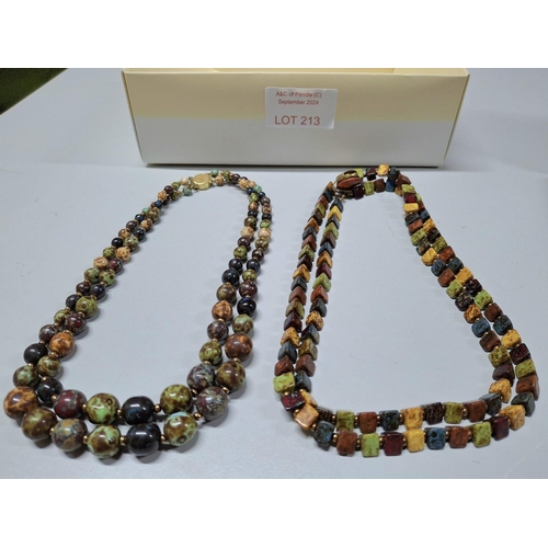 213 - Two, fine quality, ladies polished hardstone double necklaces (2)