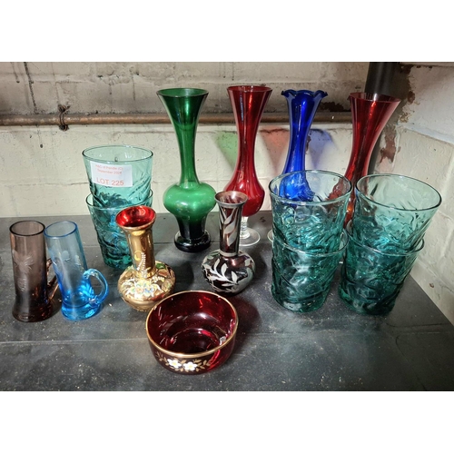 225 - Quantity of coloured glassware (Qty)