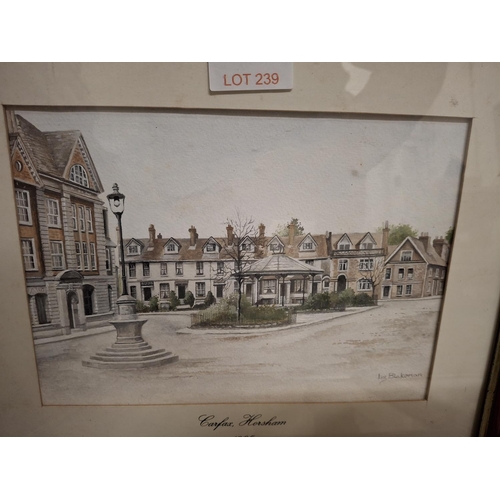 239 - Four Liz Blakeman watercolours depicting scenes round Horsham, all framed (4)