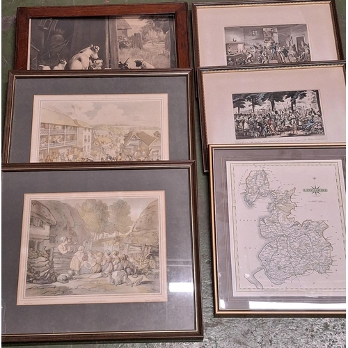 250 - Seven various small, mainly antique prints etc, all framed (&)