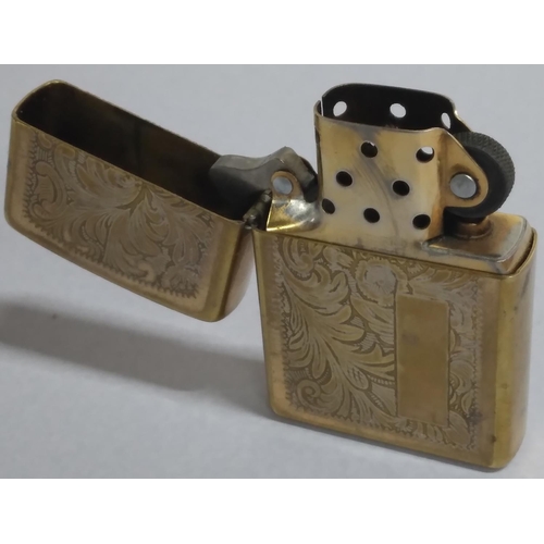 9 - Vintage engraved brass Zippo lighter