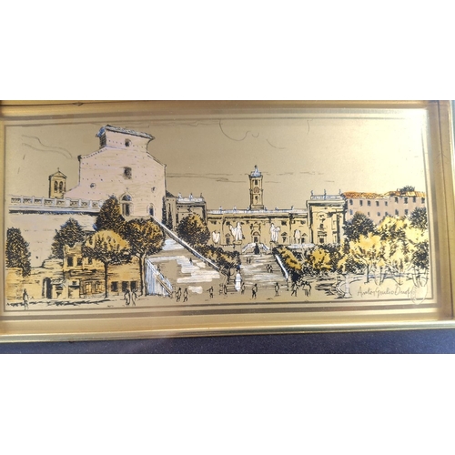 227 - French street scene lithograph highlighted in colours on gold plated background

fine quality gilt f... 