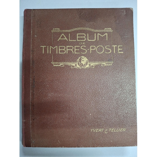 234 - Old French burgundy album containing mainly late 19th and early 20thC European, some USA etc (Qty)