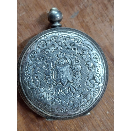 29 - Mid European antique 935 silver pocket watch with finely etched back