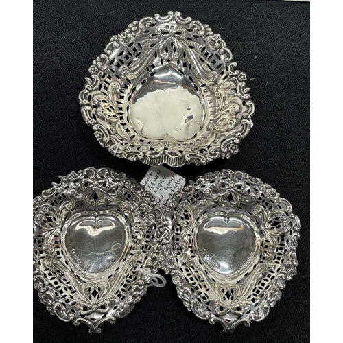 7 - 3 silver pierced Bon Bon dishes 

64.5g