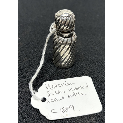 13 - Victorian, circa 1889 silver ribbed Scent bottle