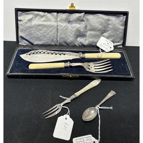 14 - Silver knife and fork with spoon and other