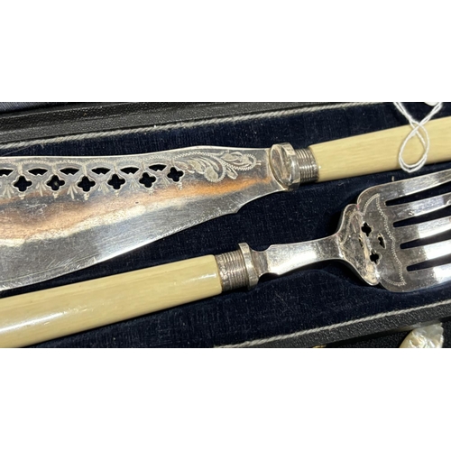 14 - Silver knife and fork with spoon and other