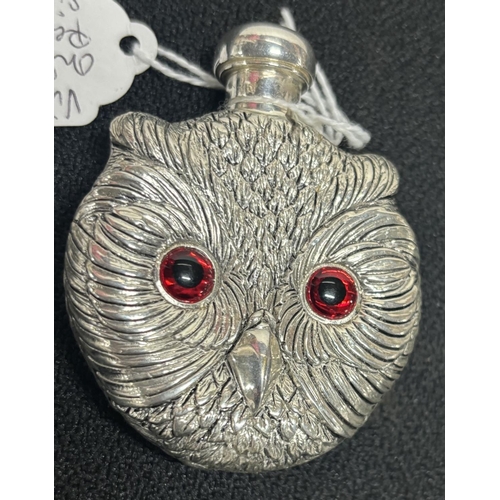 17 - Owl silver perfume bottle stamped 800 to the lid 

63g