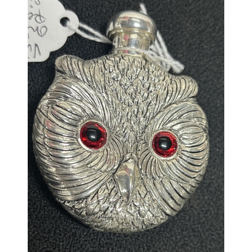 17 - Owl silver perfume bottle stamped 800 to the lid 

63g