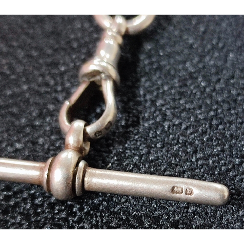 27 - A chunky hallmarked Silver albert chain with two Silver T-bars and an engraved 18th.C. Silver fob fo... 