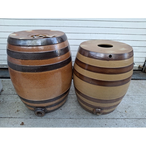 35 - Two large antique stoneware whisky barrels, one stamped for Doulton Lambeth (2)